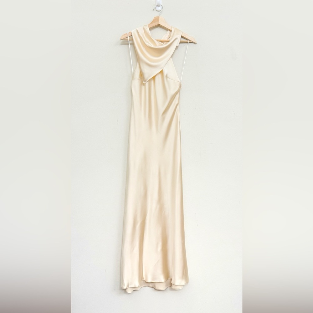 NWT Zara Satin Effect Scarf Halter-neck Long Dress in Cream Ivory Size S - Picture 6 of 14